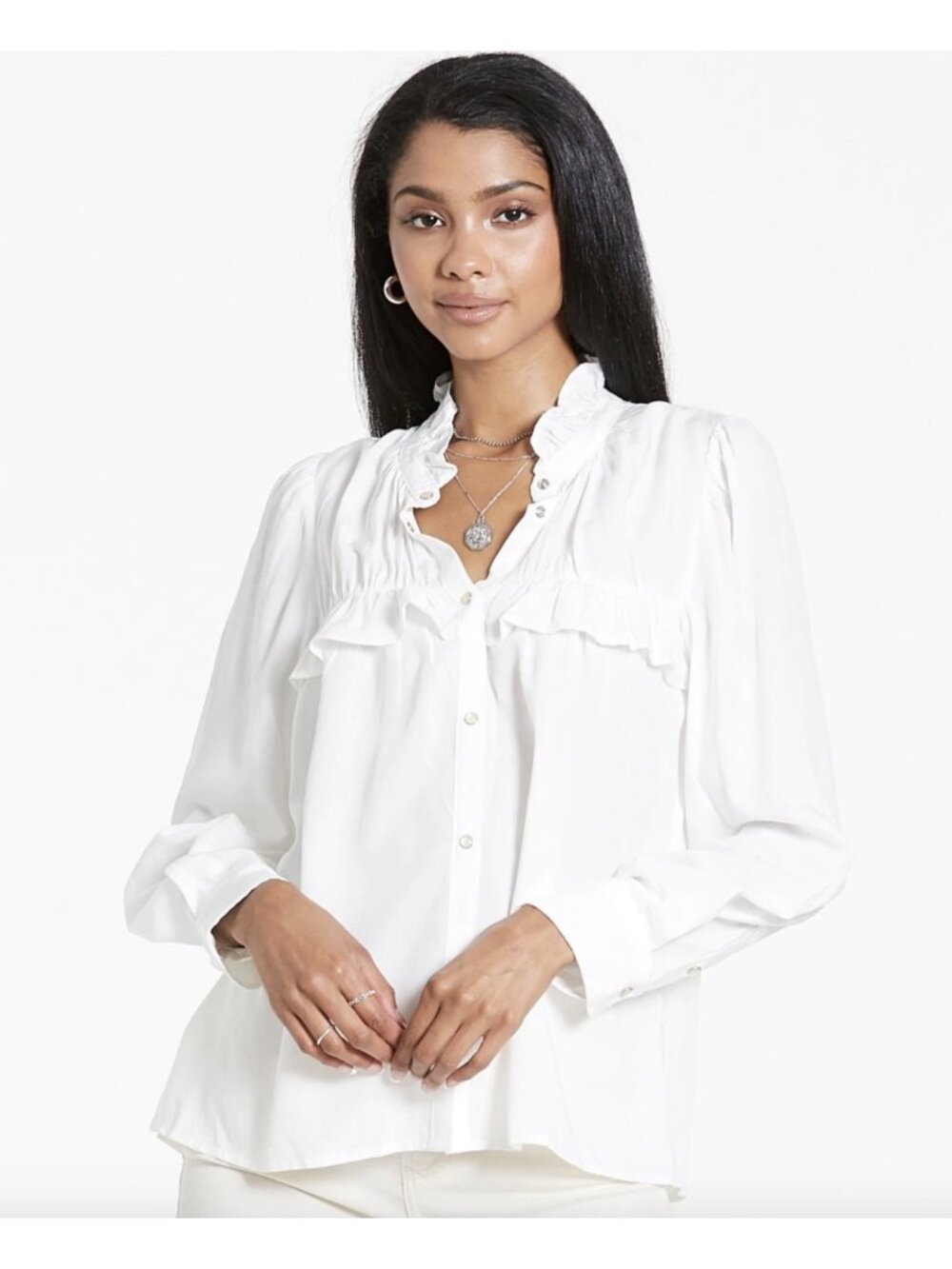 Dear John White Soft Ruffled Cottage Core Peasant Feminine Womens L Blouse Farm